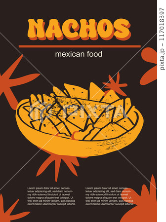 Mexican food set vector illustration. Engraved nachos bundle of traditional dishes, homemade and restaurant dinner dishes and sauces cooking in cuisine of Mexico Mexican food set vector illustration. Engraved nachos bundle of traditional dishes, homemade and restaurant dinner dishes and sauces cooking in cuisine of Mexico 117018397