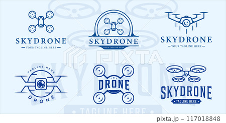 set of drone logo line art vintage vector illustration template icon graphic design. bundle collection of various sky drone sign or symbol  117018848