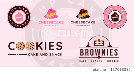 set of bakery cake logo modern vector illustration template icon graphic design. bundle collection of various cookies snack and brownies sign or symbol for cafe or business food and restaurant set of bakery cake logo modern vector illustration template icon graphic design. bundle collection of various cookies snack and brownies sign or symbol for cafe or business food and restaurant 117018853