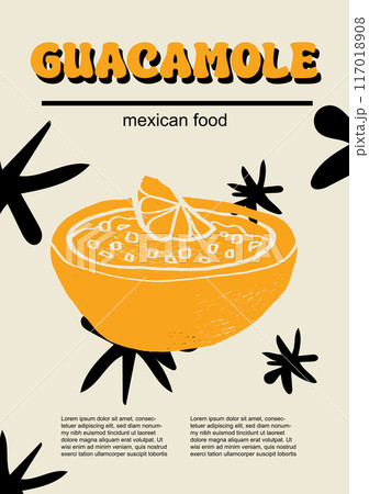 Mexican food set vector illustration. Engraved guacamole, bundle of traditional dishes, homemade and restaurant dinner dishes and sauces cooking in cuisine of Mexico Mexican food set vector illustration. Engraved guacamole, bundle of traditional dishes, homemade and restaurant dinner dishes and sauces cooking in cuisine of Mexico 117018908