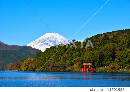 秋　箱根　富士山　芦ノ湖 117019284