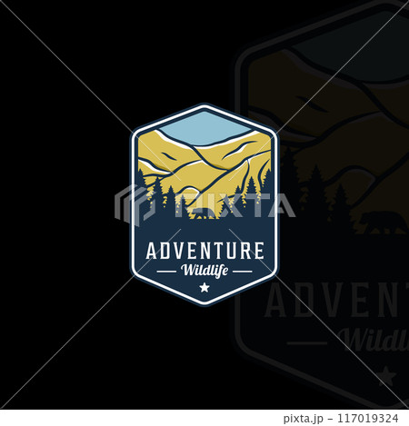 outdoor national park emblem logo vector illustration template icon graphic design. adventure vintage sign or symbol label concept for yosemite travel 117019324