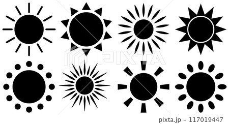 太陽　セット　アイコン　黒　シルエット	 117019447