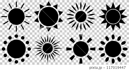 太陽　セット　アイコン　黒　シルエット	 117019447