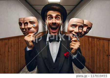 Concept: All people wear masks and hide emotions 117019455