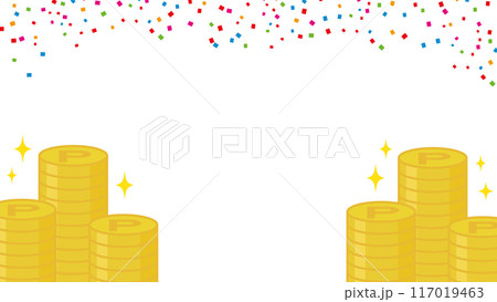 ポイントコインと紙吹雪のフレーム 背景 ポイントコインと紙吹雪のフレーム 背景 117019463