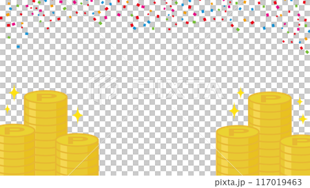 ポイントコインと紙吹雪のフレーム 背景 ポイントコインと紙吹雪のフレーム 背景 117019463