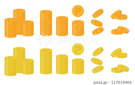 ポイント　コイン　イラスト　ベクター　セット　オレンジと金色 117019464