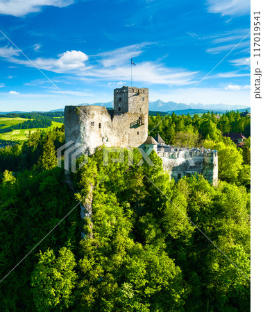 Panoramic view of castle in Niedzica by lake Czorsztyn, Poland Panoramic view of castle in Niedzica by lake Czorsztyn, Poland 117019541