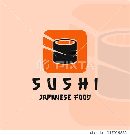 sushi with chopstick logo vector illustration template icon graphic design. japanese food roll sign or symbol for business 117019883