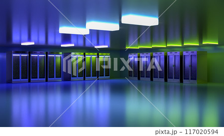 Server. Server data center. Backup, mining, hosting, mainframe, farm and computer rack with storage information. 3d rendering 117020594