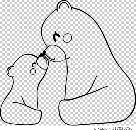 Retro Mothers Day Bear and baby hugging outline  117020750