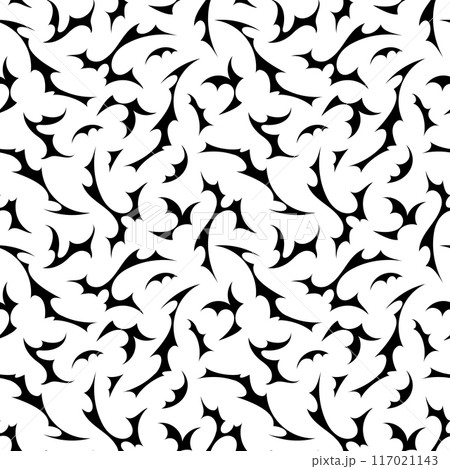 Neo tribal y2k tattoo shape. Seamless white pattern in cyber sigilism style . Repeating print for fabric, wrapping paper, textile Neo tribal y2k tattoo shape. Seamless white pattern in cyber sigilism style . Repeating print for fabric, wrapping paper, textile 117021143