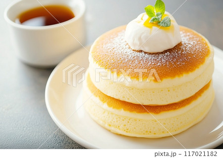 クリームがかかったオシャレなパンケーキ「AI生成画像」 117021182