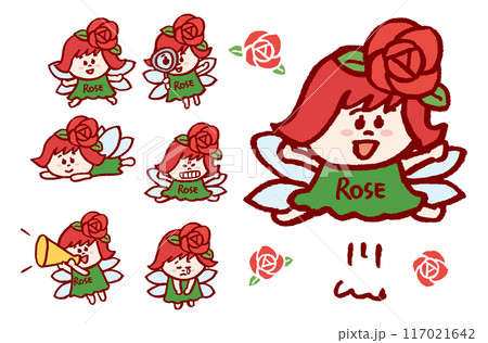 喜怒哀楽のかわいい薔薇の妖精キャラ素材 117021642