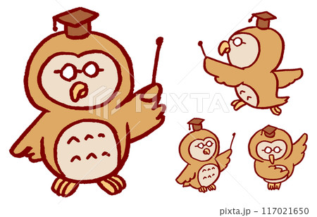 博士のような物知りでかわいいフクロウのキャラ素材 117021650