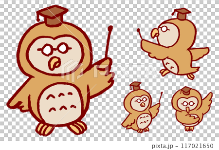 博士のような物知りでかわいいフクロウのキャラ素材 117021650