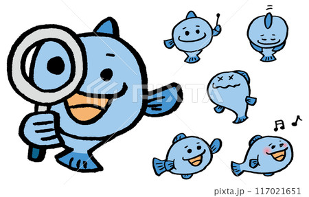 色んな表情がかわいい魚のキャラ素材 117021651