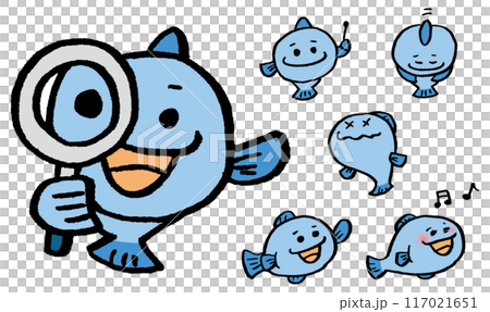 各種表情的可愛魚人物素材 117021651