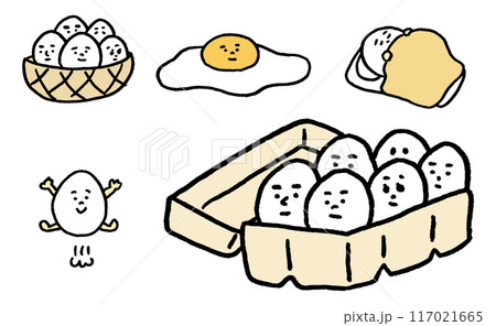 白くて丸くて面白かわいい卵のキャラ素材 117021665
