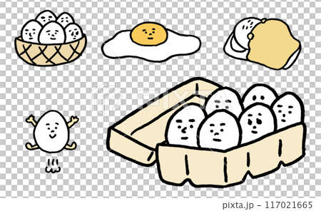 白くて丸くて面白かわいい卵のキャラ素材 117021665