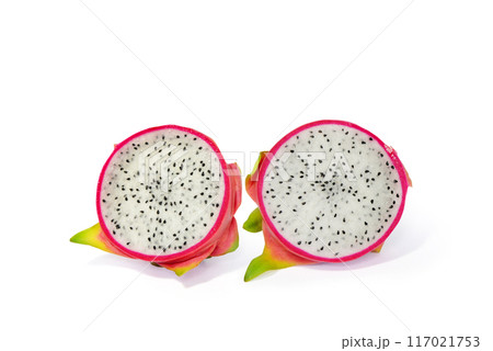 Dragon fruit, red-green peel fruit isolated on white background. It is a fruit that helps quench the heat. Quench your thirst well. 117021753