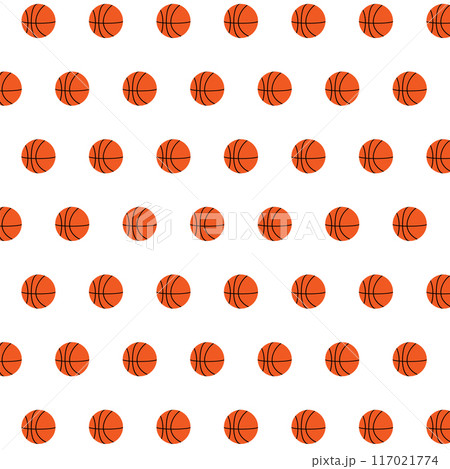 Flat basketball ball seamless pattern. Modern colorful illustration for flyers, banners, web and print. Balls on white background. Flat basketball ball seamless pattern. Modern colorful illustration for flyers, banners, web and print. Balls on white background. 117021774