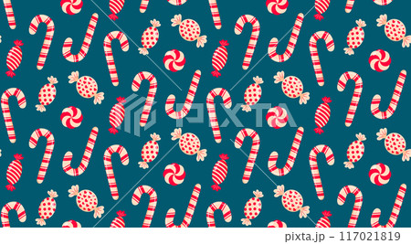Christmas candy, candy cane seamless pattern. Peppermint candies background Christmas candy, candy cane seamless pattern. Peppermint candies background 117021819