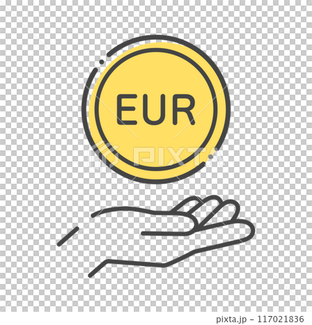 EURの文字が入ったコインと人の手のシンプルなアイコン - EU・ユーロ圏のお金・外貨預金のイメージ EURの文字が入ったコインと人の手のシンプルなアイコン - EU・ユーロ圏のお金・外貨預金のイメージ 117021836