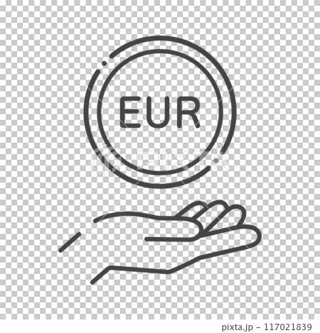EURの文字が入ったコインと人の手のシンプルなアイコン - EU・ユーロ圏のお金・外貨預金のイメージ EURの文字が入ったコインと人の手のシンプルなアイコン - EU・ユーロ圏のお金・外貨預金のイメージ 117021839
