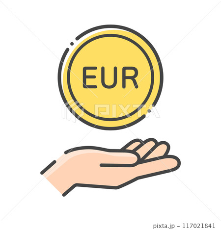 EURの文字が入ったコインと人の手のシンプルなアイコン - EU・ユーロ圏のお金・外貨預金のイメージ EURの文字が入ったコインと人の手のシンプルなアイコン - EU・ユーロ圏のお金・外貨預金のイメージ 117021841