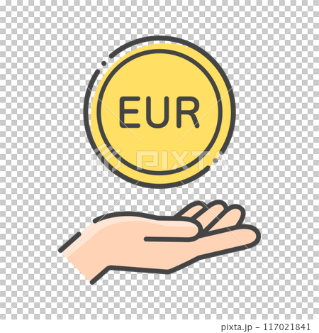 EURの文字が入ったコインと人の手のシンプルなアイコン - EU・ユーロ圏のお金・外貨預金のイメージ EURの文字が入ったコインと人の手のシンプルなアイコン - EU・ユーロ圏のお金・外貨預金のイメージ 117021841