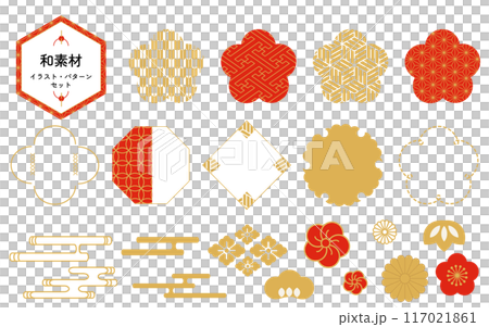 日本の和素材 イラスト・パターンセット 日本の和素材 イラスト・パターンセット 117021861