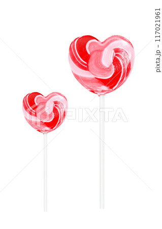 Heart shaped lollipop candy isolated on white background 117021961