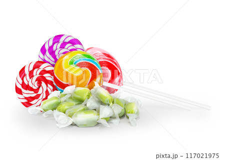 milk candy lollipop candy isolated on white background summer concept 117021975