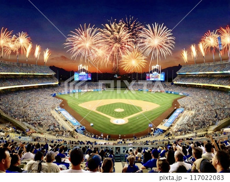 メジャーリーグの球場と花火 117022083