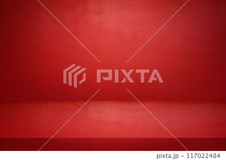 Red concrete walls and floors with light background and shadows. Used for displaying products 117022484