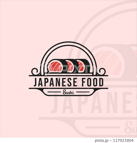roll sushi logo vector illustration template icon graphic design. japanese food sign or symbol for restaurant and business cafe 117023804