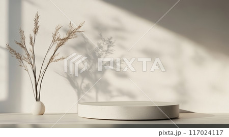 Premium Podium Stand on Pastel Light Background for Product Showcase or Exhibition Display Generative AI 117024117