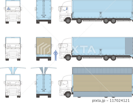 大型ウイングトラックのイメージイラスト正面側面背面 ドライバー 大型ウイングトラックのイメージイラスト正面側面背面 ドライバー 117024121