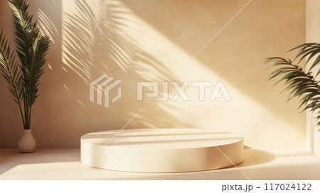 Premium Podium Stand on Pastel Light Background for Product Showcase or Exhibition Display Generative AI 117024122