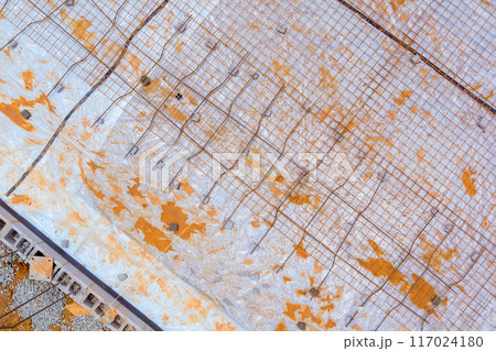 Reinforcement metal framework for concrete pouring has been prepared for filling with concrete. Reinforcement metal framework for concrete pouring has been prepared for filling with concrete. 117024180