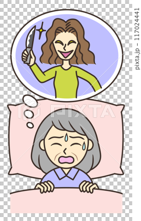 悪夢にうなされる高齢の女性 117024441