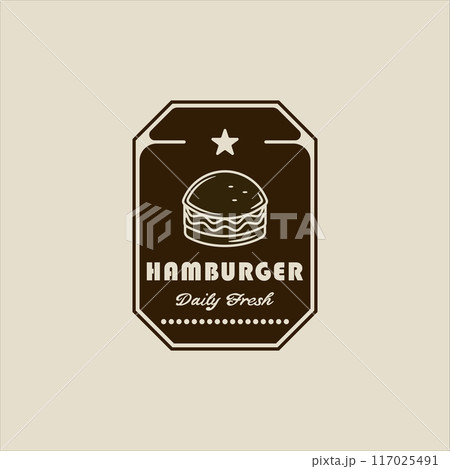 burger or hamburger logo vintage vector illustration template icon graphic design. emblem or label fast food sign and symbol 117025491