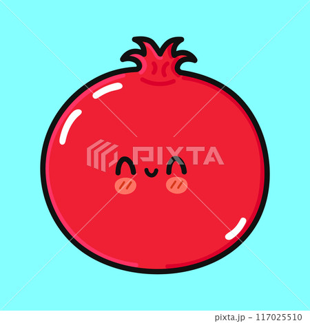 Pomegranate fruit character. Vector hand drawn cartoon kawaii character illustration icon. Isolated on blue background. Pomegranate fruit character concept 117025510