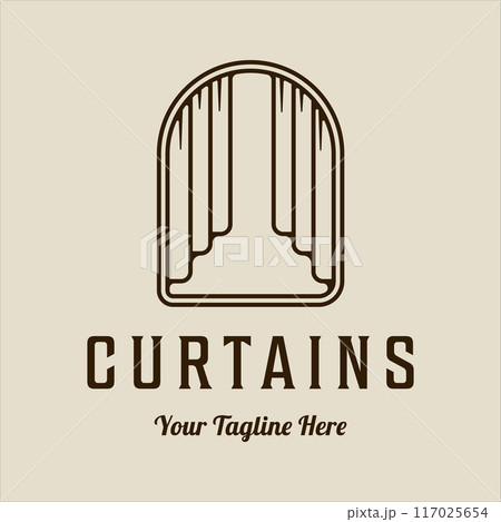curtain logo vector line art minimalist simple illustration template icon graphic design. curtains sign or symbol for decoration property company with badge 117025654