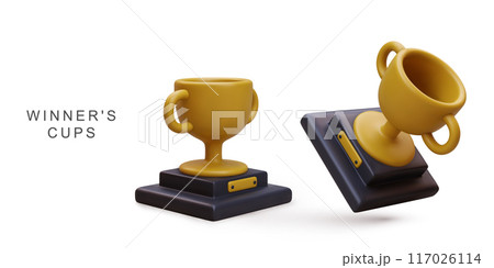 3d realistic two golden cups. Vector illustration. 117026114