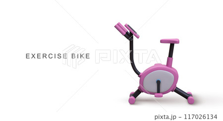 3d realistic pink exercise bike on white background. Vector illustration. 117026134