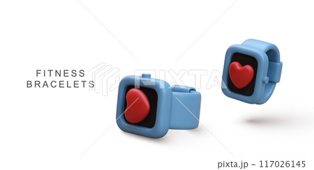3d realistic two fitness bracelet on white background. Vector illustration. 3d realistic two fitness bracelet on white background. Vector illustration. 117026145