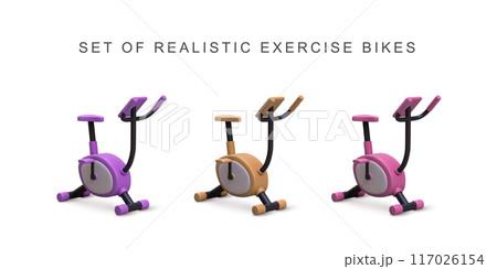 3d exercise bikes on white background. Vector illustration. 117026154
